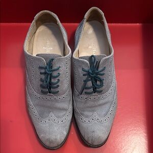 Cole Haan Light Gray Brogue Oxfords with Teal Accents